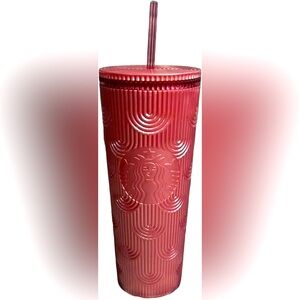 NEW Starbucks 2023 Fall Pink Shimmer Shell Mermaid Scales Cold Cup Tumbler 24 oz